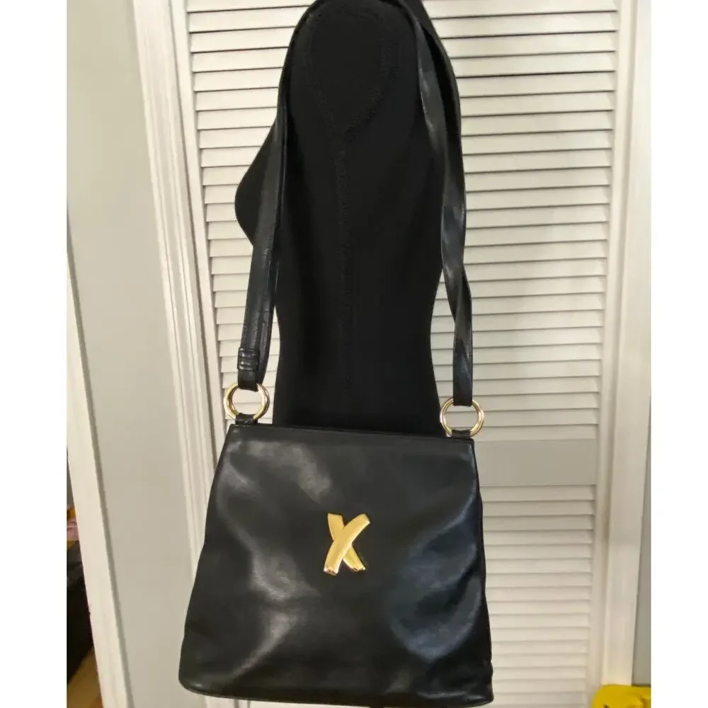 Vintage‎ Palomo Picasso Signature X Double Strap Black Leather Shoulder bag